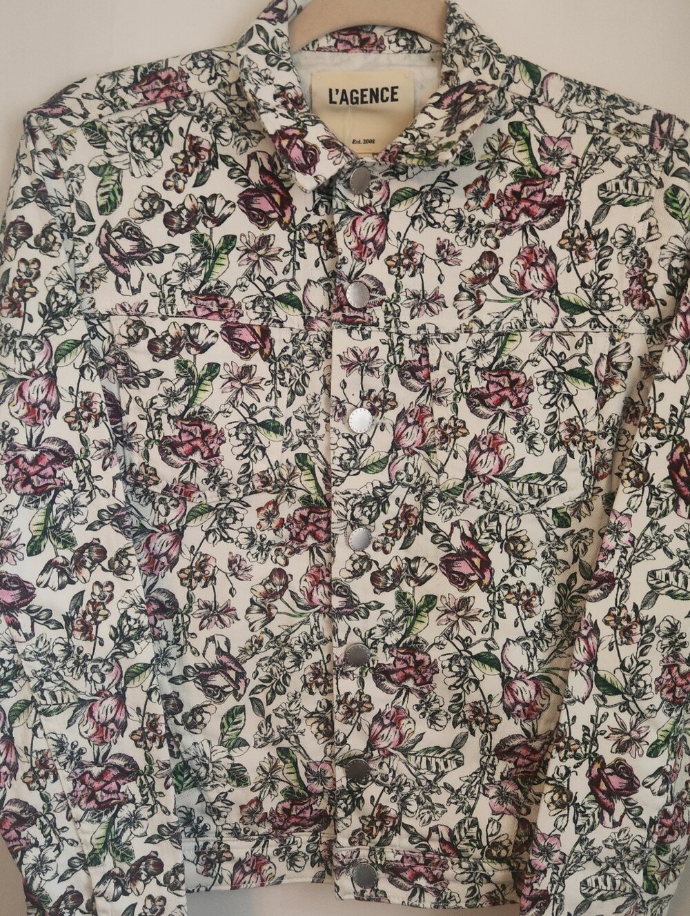 L'agence Celine Slim Femme Floral Spring Denim Women Jacket, Size Small, NWT